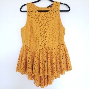 Haute monde lace mustard peplum top sz xl